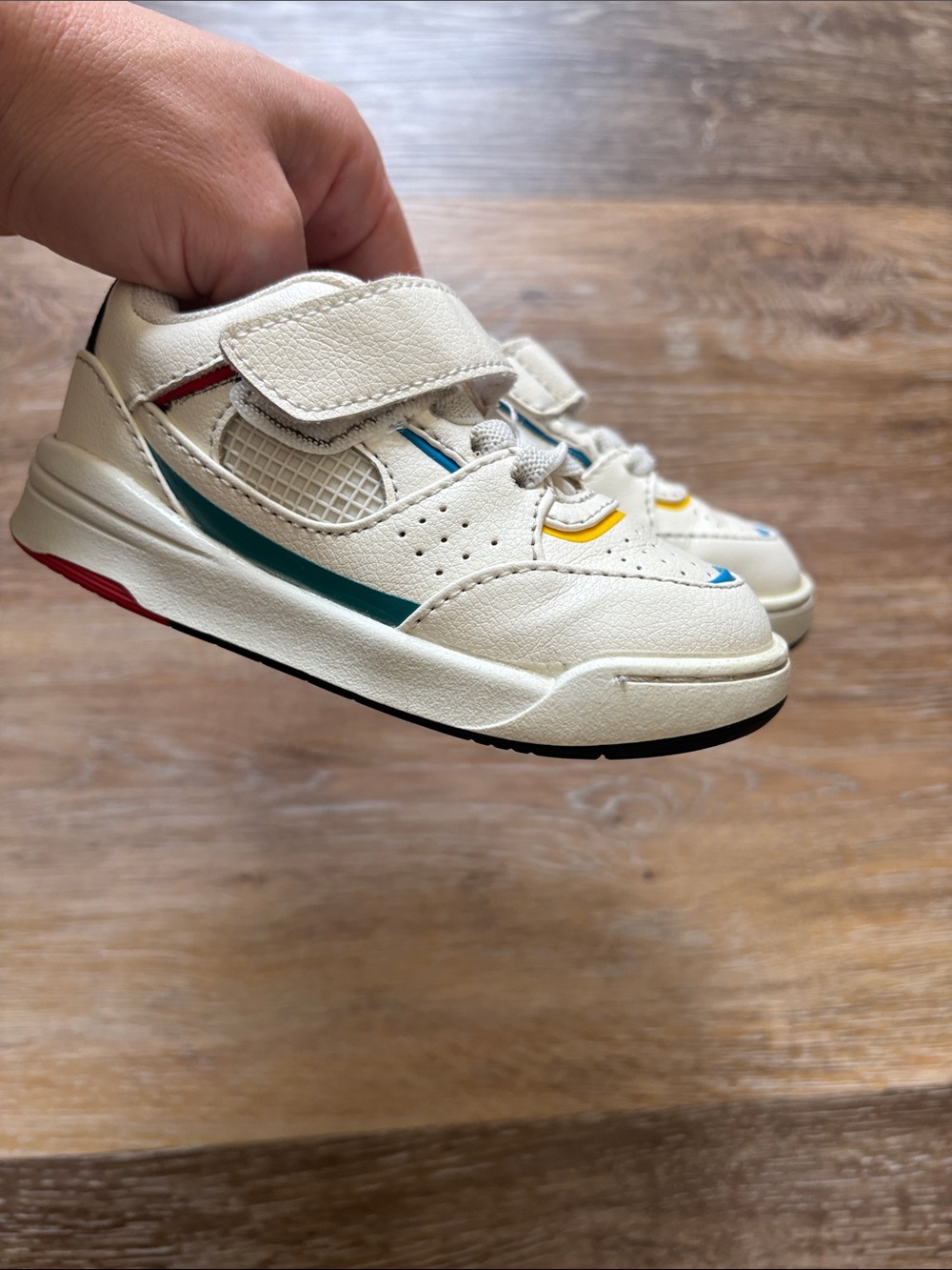 Zara Cream Kids Sneakers with Teal, Yellow & Red Accents